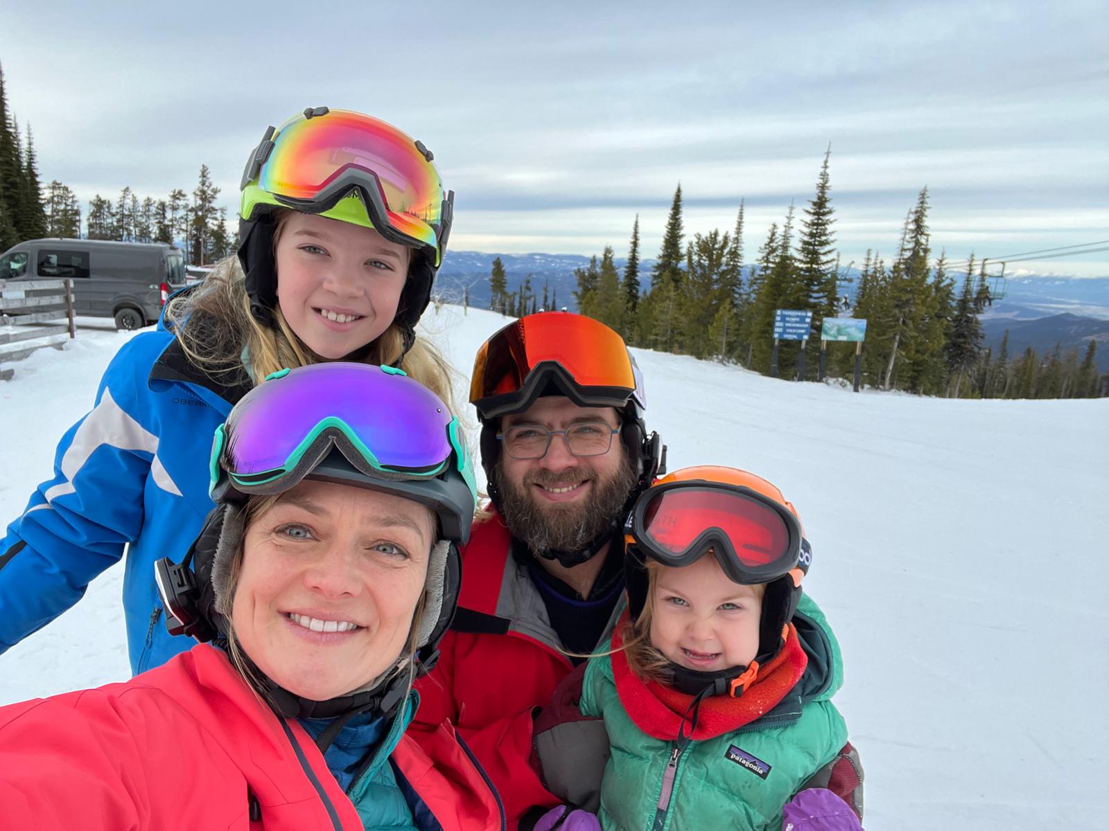 Family ski trip selfie